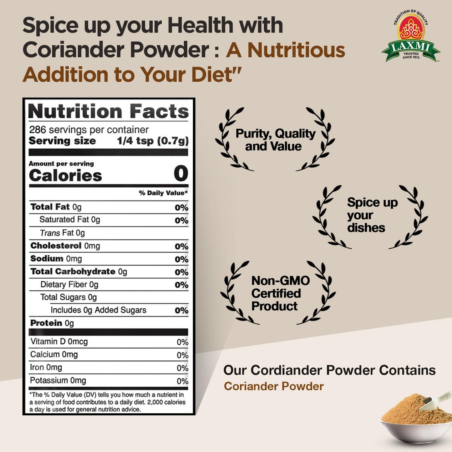 Laxmi Coriander Powder 200gm (7 Oz) | Natural Ground Coriander | Premium quality and high value | Non-GMO Coriander, ground | Free of Adulterations