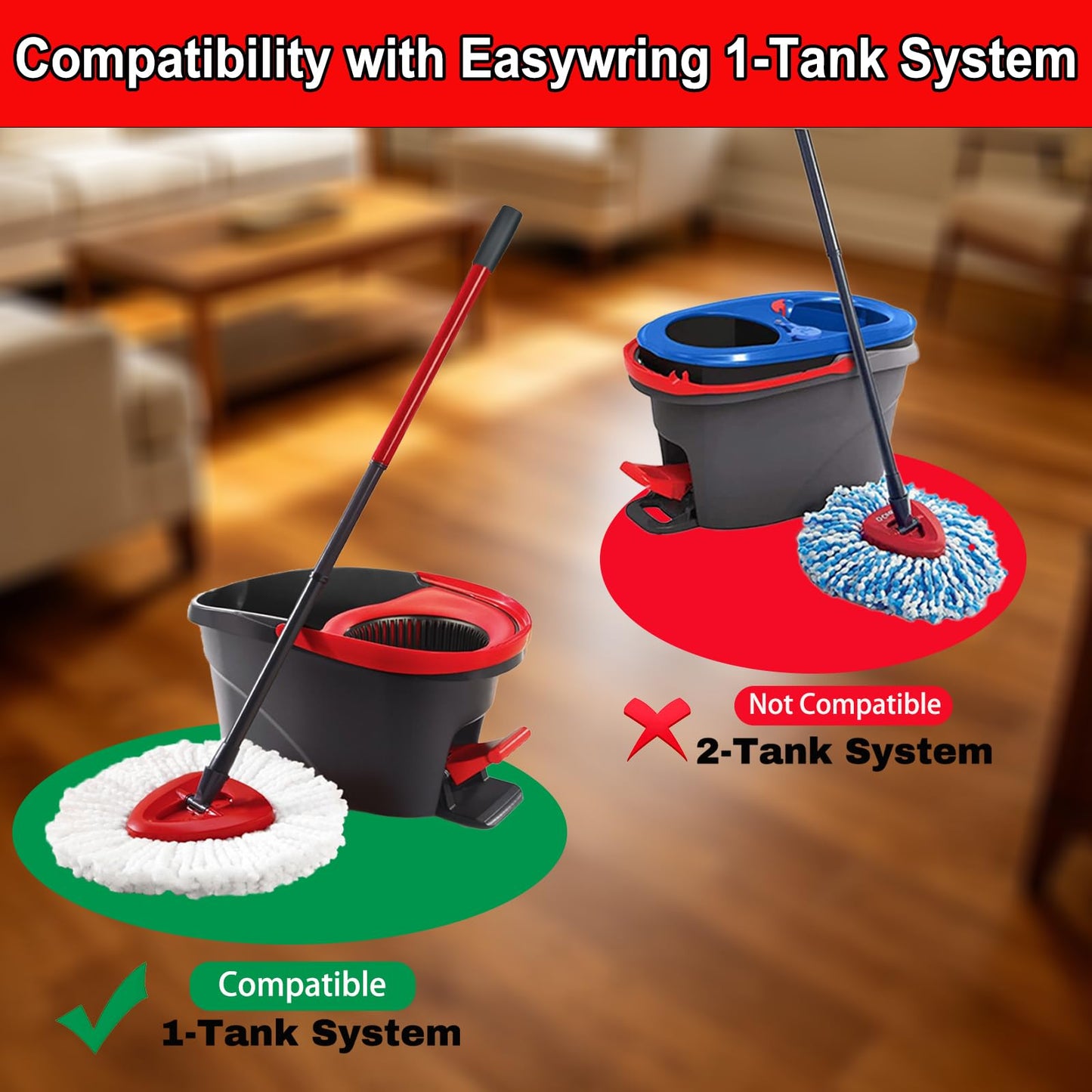 10 PCS Spin Mop Replacement Head,100% Microfiber Mop Heads Replacements Compatible with Cedar Easywring 1-Tank System, 360 Degree Round Mop Refills