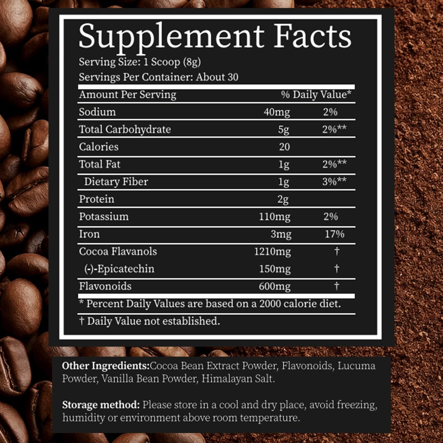 High Flavanol Cocoa Powder, 1200mg Flavanols per Serving, Natural Unsweetened Dutch Cocoa for Baking, Cooking & Beverages, Rich Dark Chocolate Flavor (01)