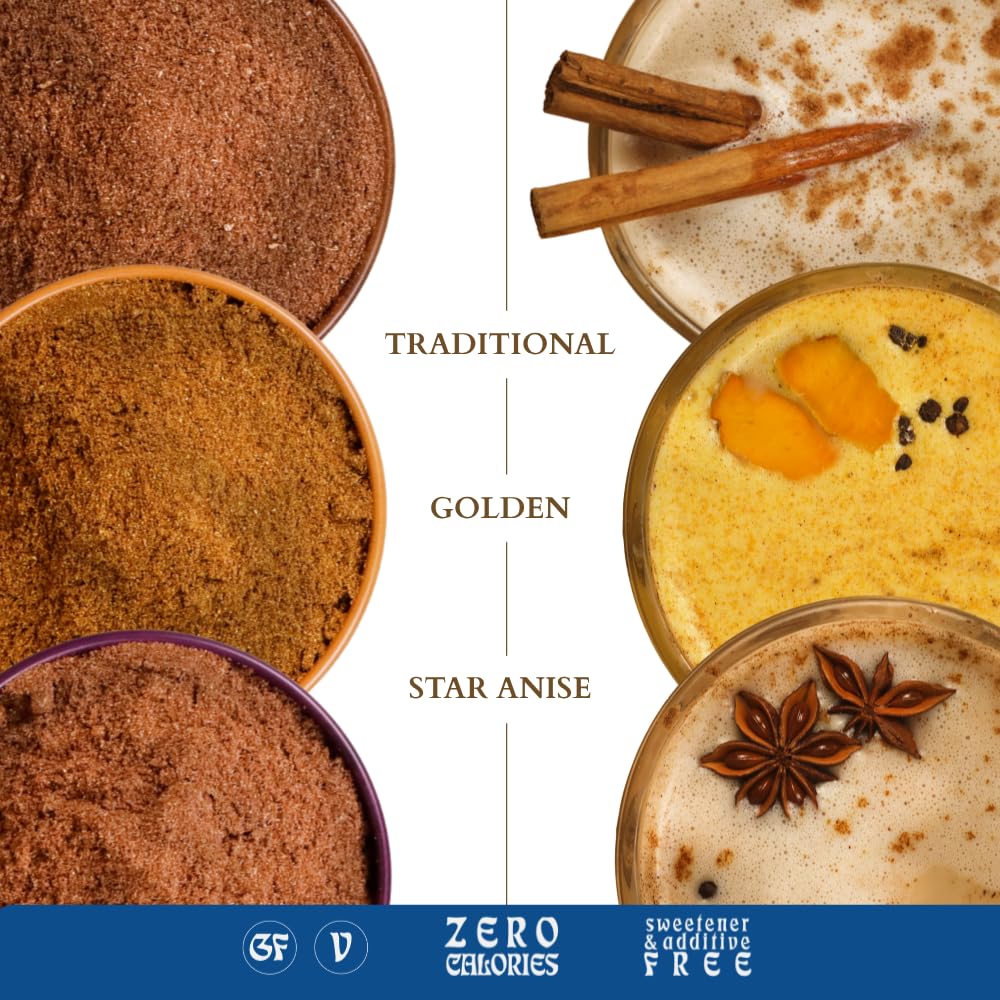 Blue Lotus Chai Tea - Horizon Collection Variety Box - Makes 50 Cups - Golden, Star Anise & Traditional Masala Spiced Chai Powder - Instant Indian Tea