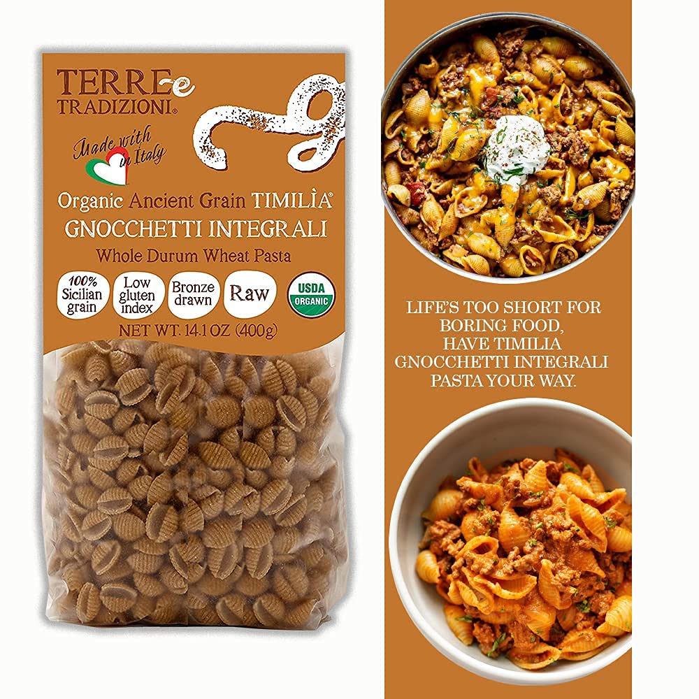 3 Packs Organic Italian Whole DURUM Wheat GNOCHETTI Pasta - Sicilian Ancient Grain Timilia Vegan Pasta Crafted in Italy. Low-Gluten Index. Has 6X More