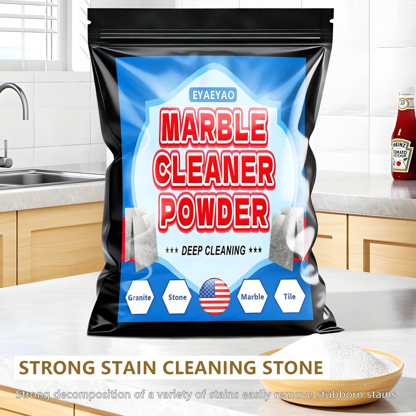 Eyaeyao Granite Countertop Cleaner Powder, Marble Cleaner Powder, Marble Polishing Powders, Watermarks Remover, Stain Remover For Granite, Stone