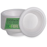 TruFibre 16 Oz Paper Bowls, 100 Pack 100% Compostable Heavy Duty Eco-Friendly Bagasse Biodegrable Disposable Bowls for Salad, Dessert, Soup, Ice