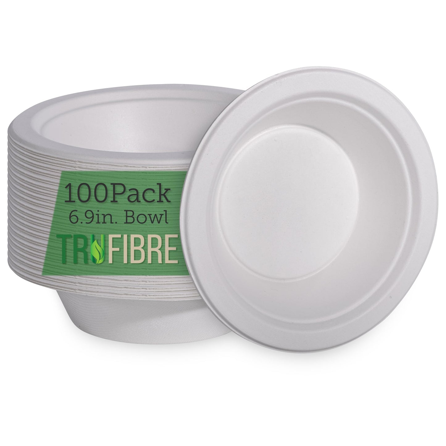 TruFibre 16 Oz Paper Bowls, 100 Pack 100% Compostable Heavy Duty Eco-Friendly Bagasse Biodegrable Disposable Bowls for Salad, Dessert, Soup, Ice