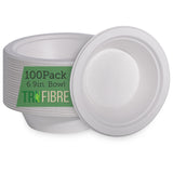 TruFibre 16 Oz Paper Bowls, 100 Pack 100% Compostable Heavy Duty Eco-Friendly Bagasse Biodegrable Disposable Bowls for Salad, Dessert, Soup, Ice
