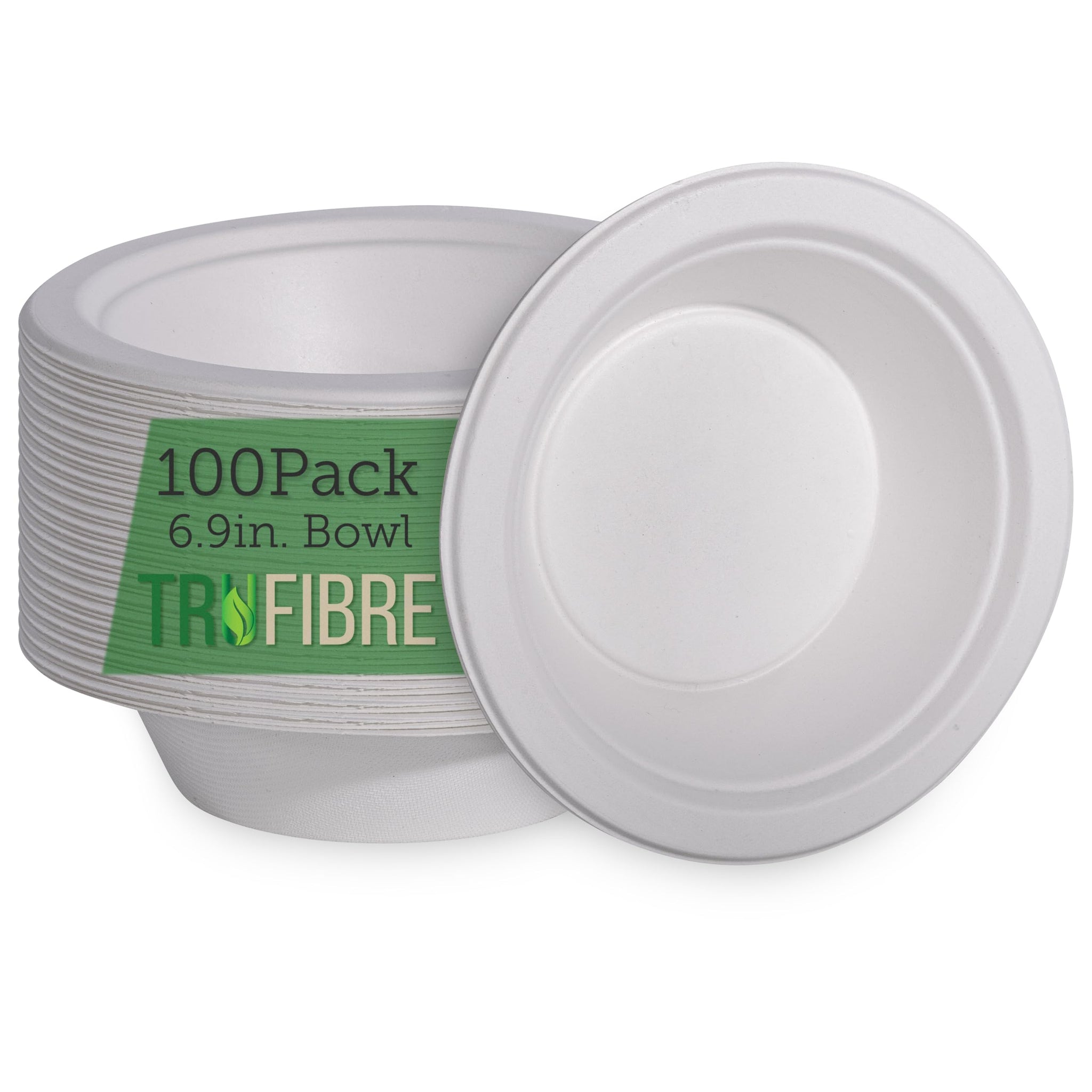 TruFibre 16 Oz Paper Bowls, 100 Pack 100% Compostable Heavy Duty Eco-Friendly Bagasse Biodegrable Disposable Bowls for Salad, Dessert, Soup, Ice