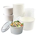 [200 Pack] 12 oz Disposable White Paper Soup Containers with Plastic Lids - Paper Ice Cream Cups - Dessert Bowls , Frozen Yogurt Cups - Food Storage