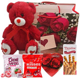 Valentines Day Gift Basket Set | Teddy Bear Plush (COLOR VARYS), Creme Savers Hard Candy, Individually Wrapped, Hershey Kisses Milk Chocolate, Heart