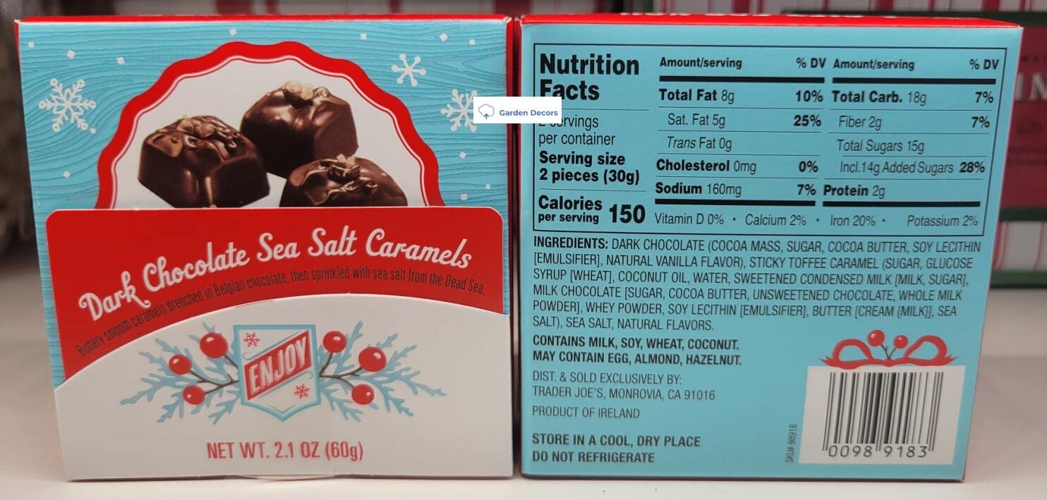 Trader Joe's Dark Chocolate Sea Salt Caramels Holiday Box 2.1oz 60g (Two Boxes)