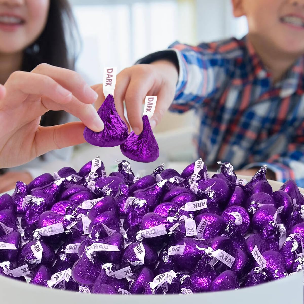 Bulk Dark Chocolate Kisses Candy 5 Pound Pack - Individually Wrapped Purple Foiled Chocolate Candy Mildly Sweet Treats for Sharing, Party Favors