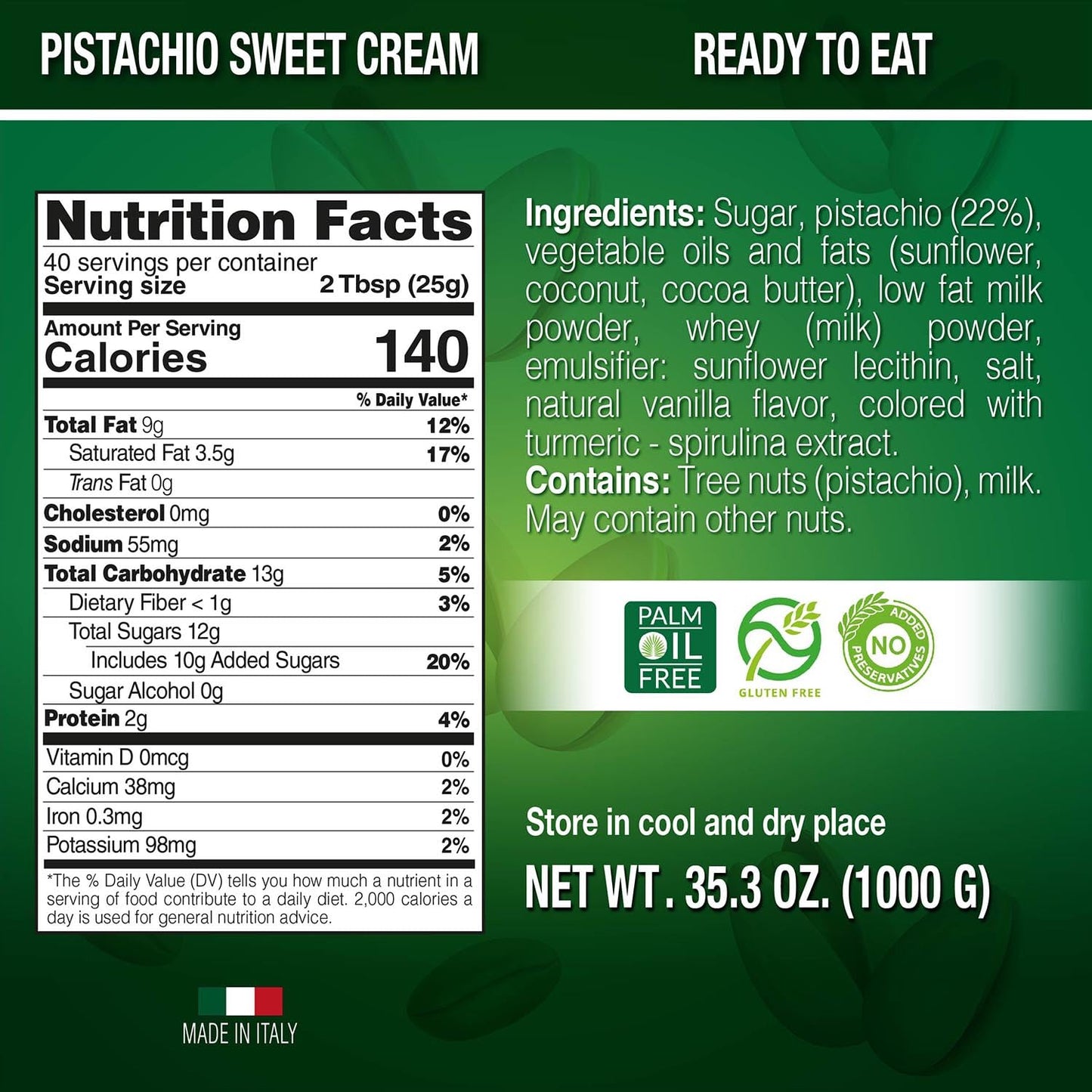 SICANIA - Premium Pistachio Cream Spread 2.2 lb (1kg) - Bulk Size - Authentic Italian, Gluten-Free, Non-GMO - Gourmet Spread for Desserts, Pastries