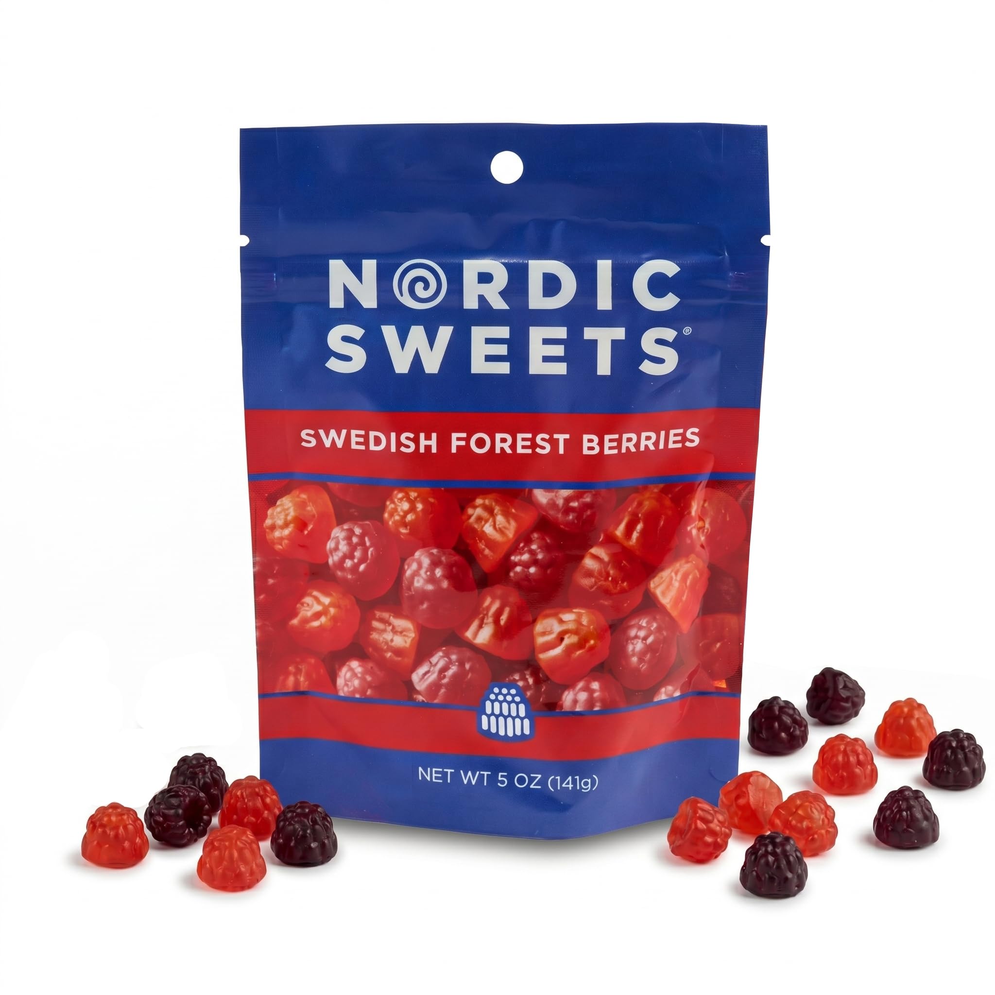 Nordic Sweets® Swedish Forest Berries Resealable Peggable Pouch - Swedish Candy Gummy Fruit Candy, 5 oz