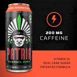 Patria Energia Pura Drink - 12-Pack, Natural Orange Flavor, 16oz Cans - 100% Natural Flavors, Cane Sugar- 200mg of Caffeine