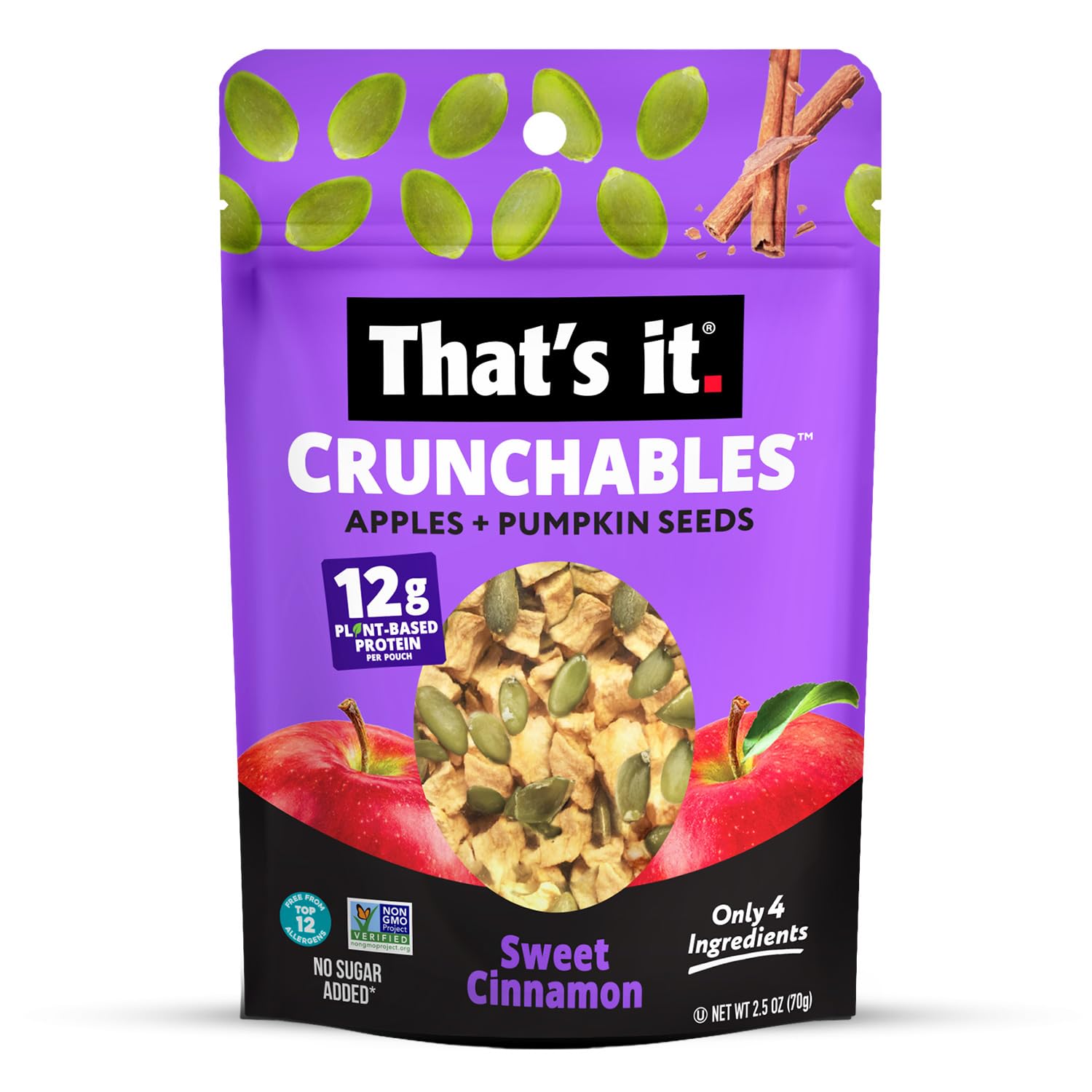 That's it. Crunchables (Apple + Sweet Cinnamon) Plant Based Protein, Gluten-Free Crunchy Snack Mix, (4 Packs x 2.5oz) Perfect for Salad Topper