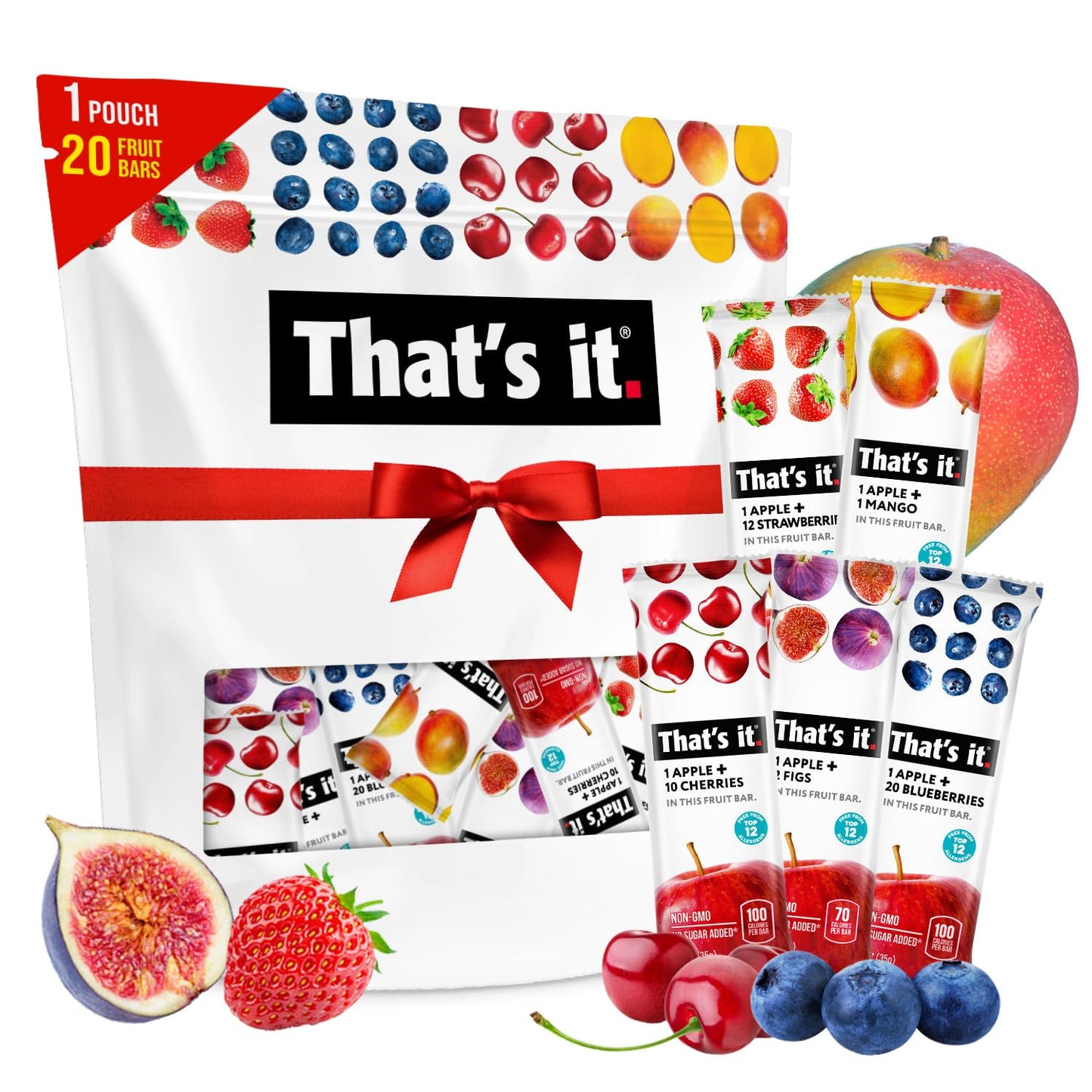 That’s it. Fruit Bars Variety Pack (20 Pack) | 100% Natural Fruit Snacks, Gluten-Free, Vegan & Low Carb | Healthy Snack Bars - Strawberry, Mango