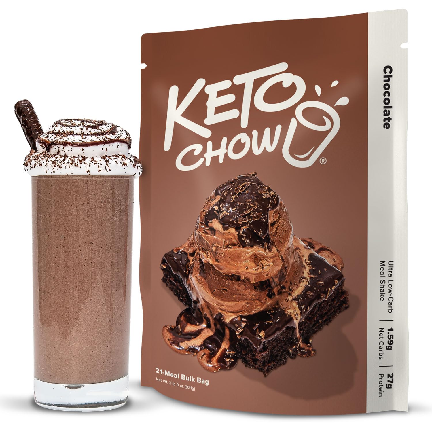Keto Chow Chocolate | Keto Meal Replacement Shake Powder | Nutritionally Complete Keto Food | Low Carb Meals | Delicious Easy Meal Substitute Drink |