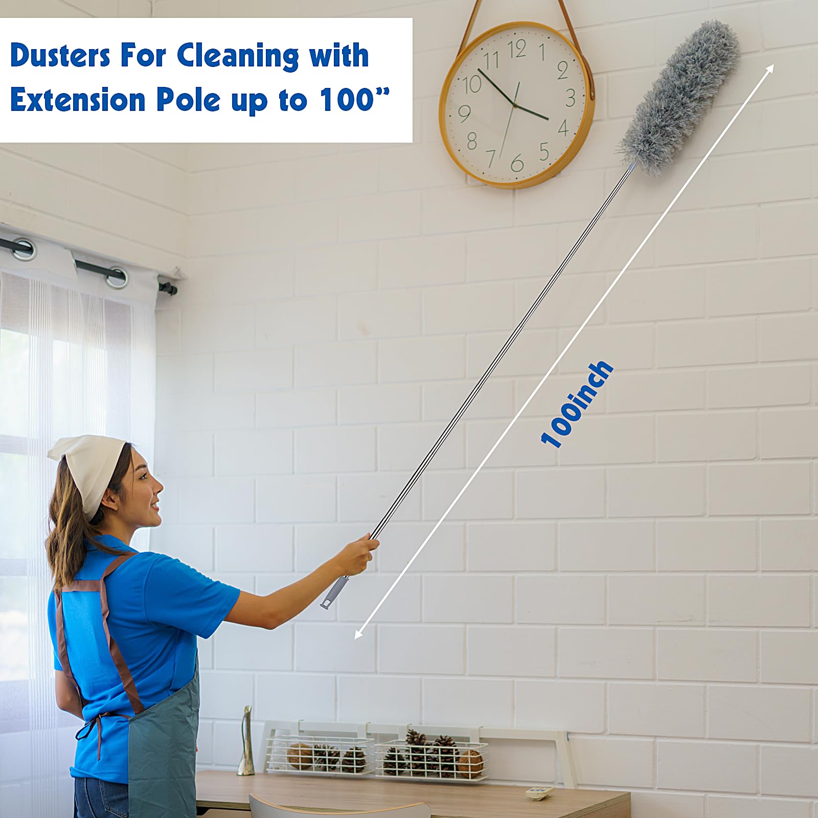 Dusters for Cleaning, Feather Duster Set, 10PCS Duster with Extension Pole Up to 100'' - Extendable, Bendable, and Washable for Ceilings, Chandeliers