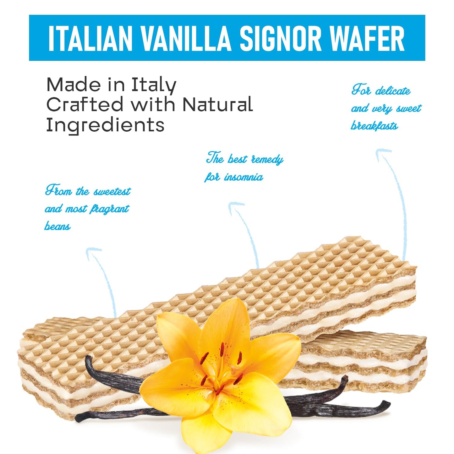 Cabrioni Italian Vanilla Signor Wafer - Delicious Wafer Sticks with No Palm Oil - Italian Cookies Made with Natural Ingredients for a Light, Crunchy