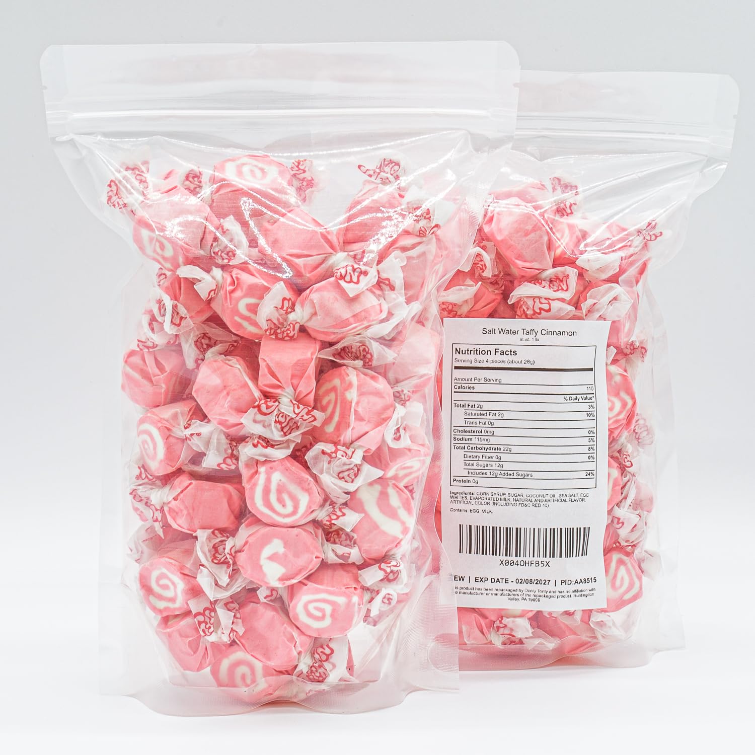 Salt Water Taffy Cinnamon Flavor 1 lb - Individually Wrapped, Old Fashioned, Bulk Bag, Gluten Free