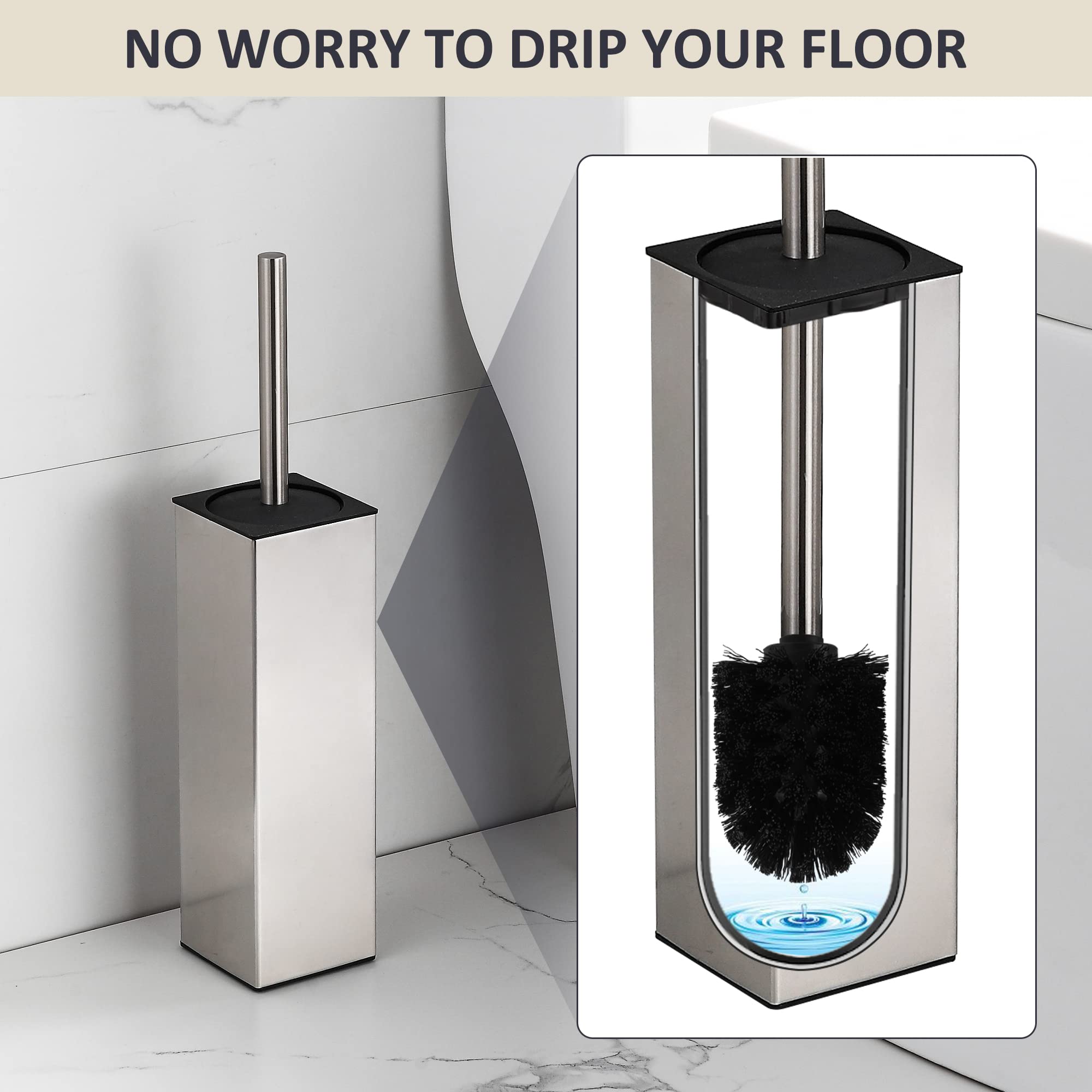 BGL Toilet Brush Holder Freestanding,Brushed Nickel,304 Stainless Steel,SUS304 Toilet Bowl Brush and Holder for Bathroom - Space Saving,Sturdy,Deep