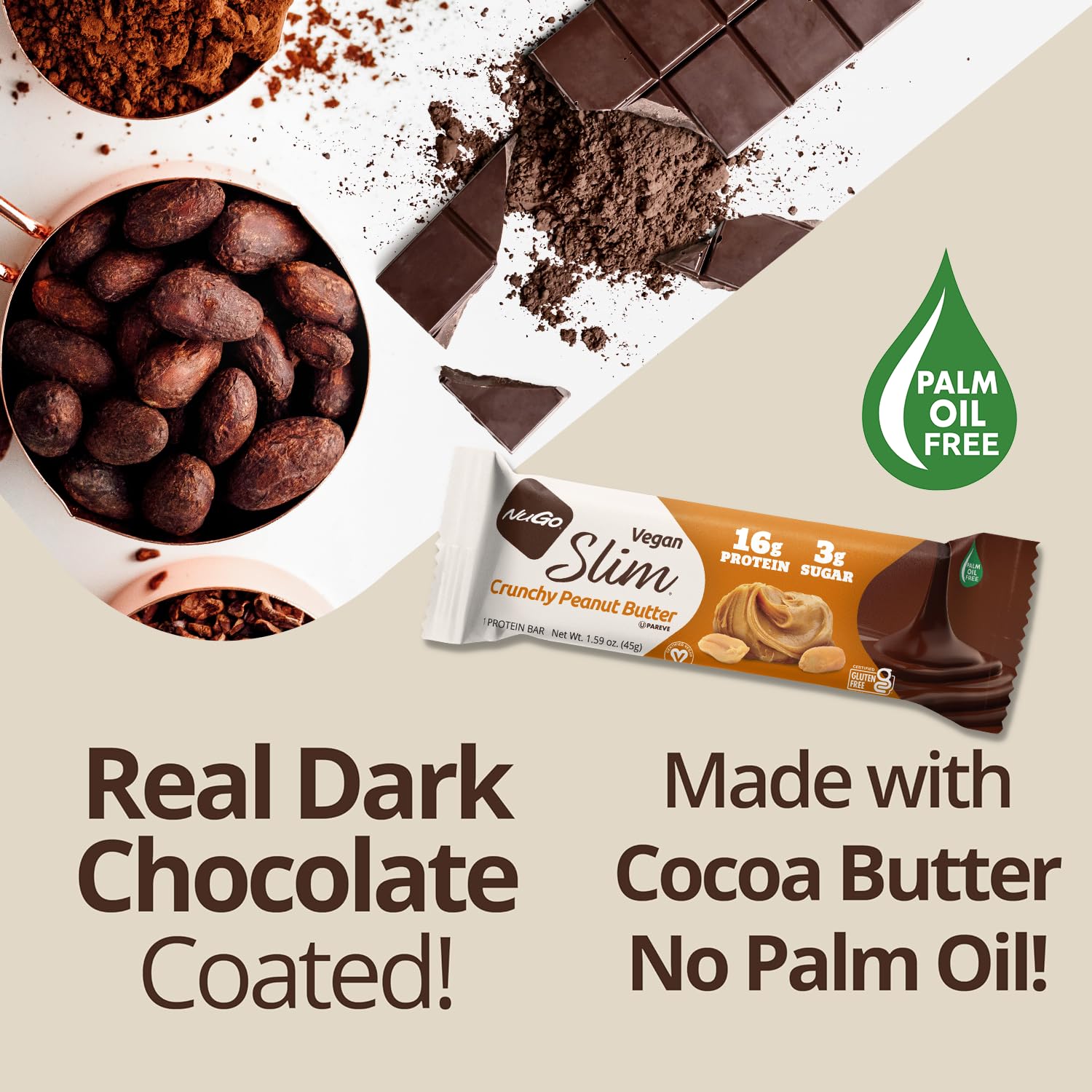 Nugo Slim Dark Chocolate Mint, 18g Vegan Protein, 3g Sugar, 6g Fiber, Low Net Carb, Keto Friendly, Gluten Free, 24 Count