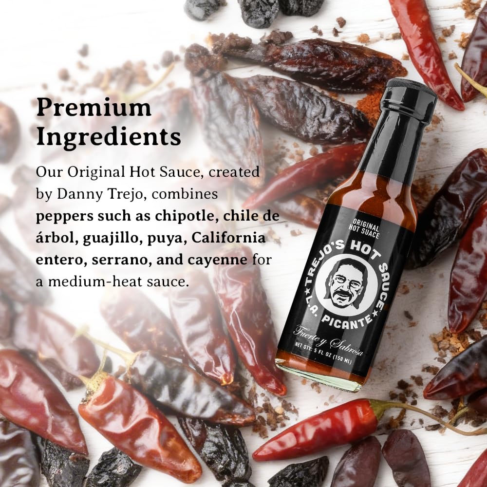 Trejo's Tacos All-Natural Hot Sauce, (5 oz. Bottles) Medium Heat Made From a Blend of Peppers, Zero Calories, Non-GMO Original 1-Pack
