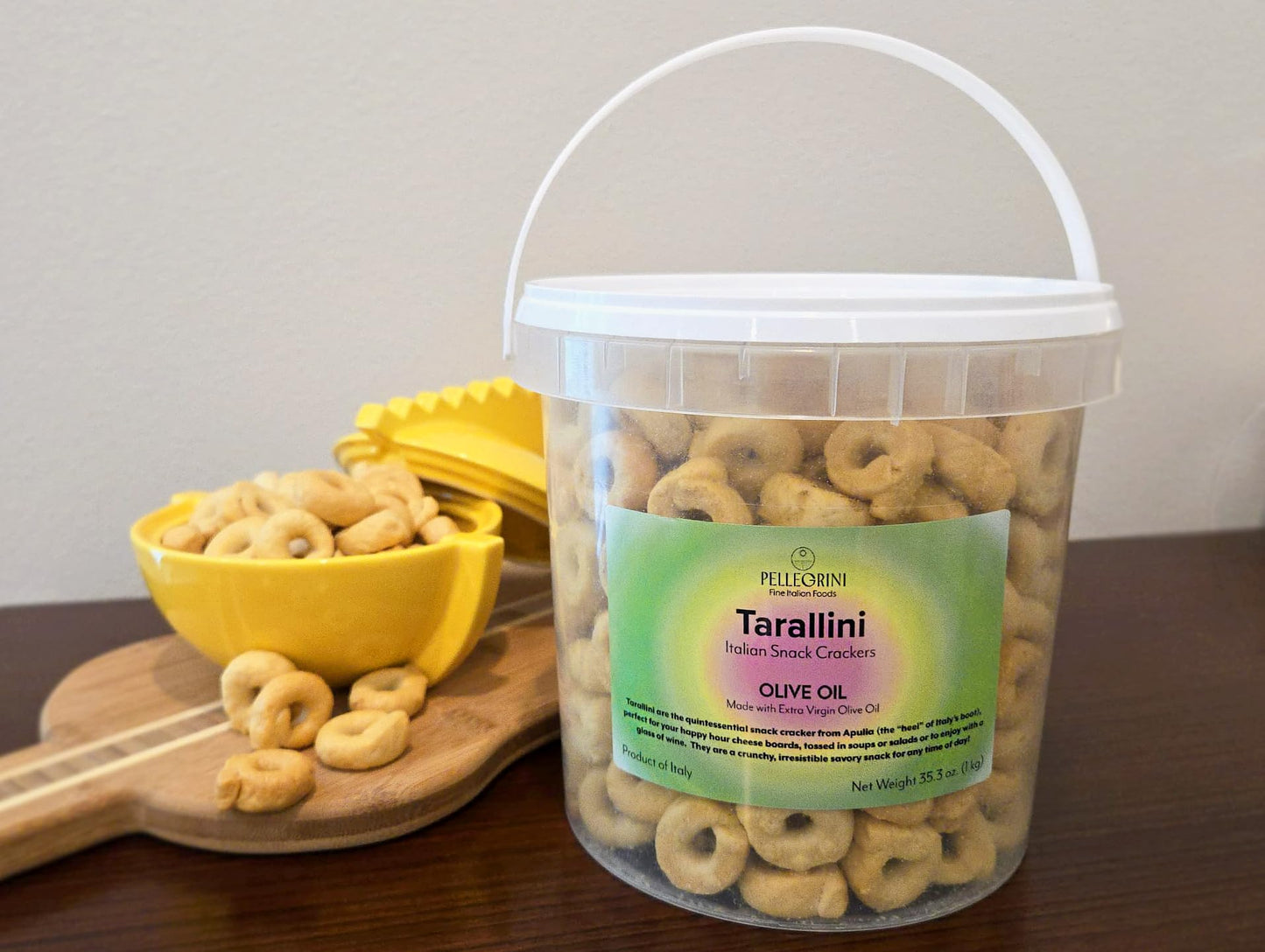 Tarallini Italian Snack Crackers - Family-Size Freshness-Saving Bucket - All Natural, Oven Baked Crunchy Crackers made with Clean Ingredients like