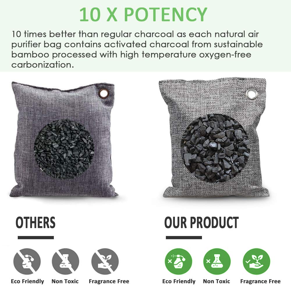 NIYIKOW Charcoal Bags Odor Absorber (Large, 4Pack x 200g), Nature Fresh Bamboo Charcoal Air Purifying Bags, Activated Charcoal Odor Absorber for Home