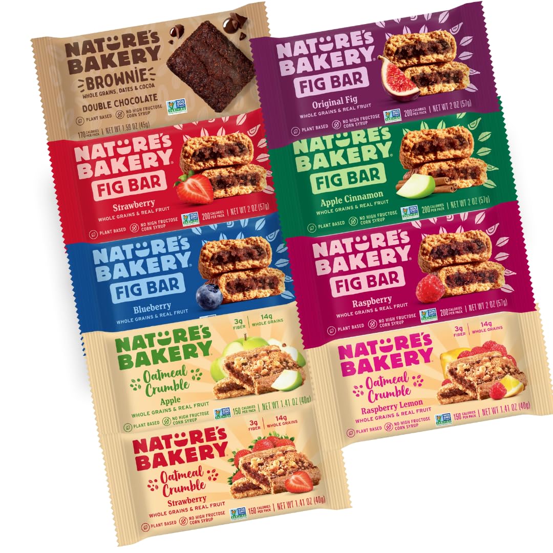 Nature’s Bakery Fig Bars Variety Pack, 36 Count - Strawberry, Blueberry, Raspberry, Original Fig, Peach Apricot, , Oameal Crumble Flavors: Apple