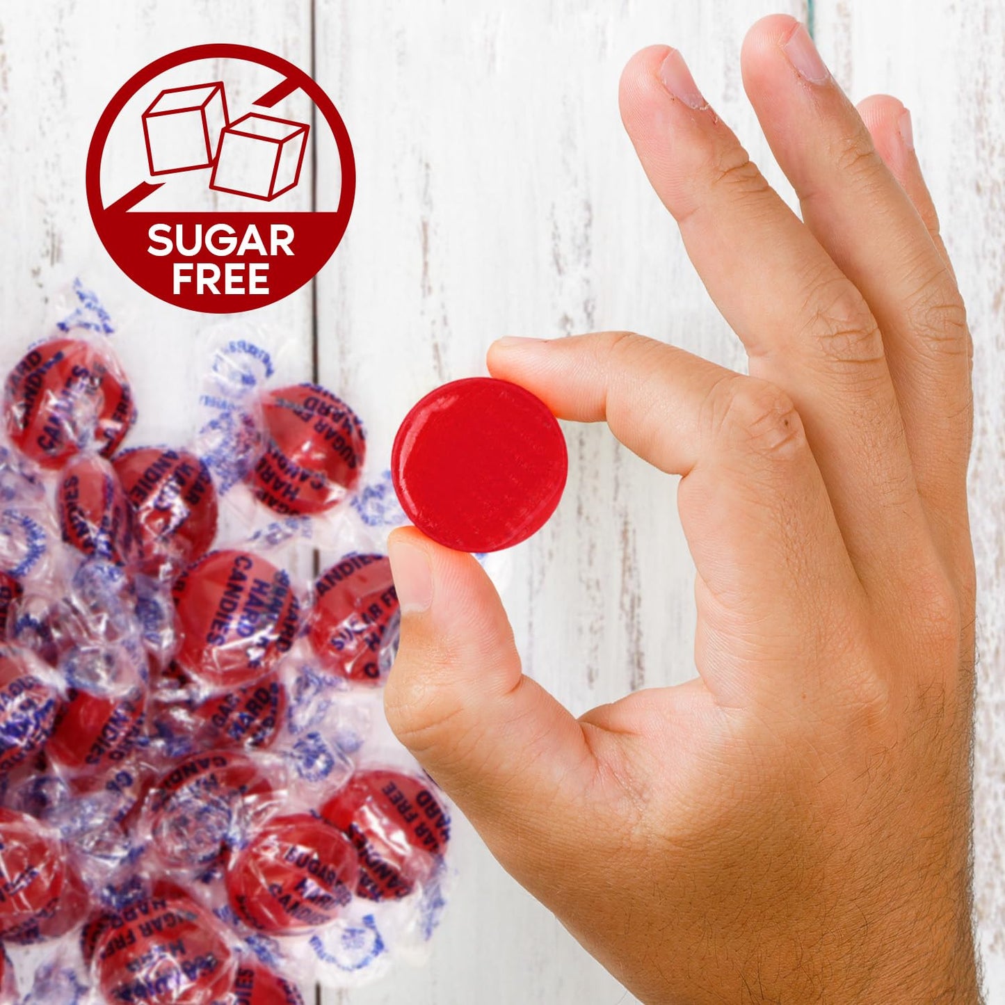 Sugar Free Hot Cinnamon Hard Candy Discs 1 Pound Candies - Approx. 75 Individually Wrapped Red Fiery Cinnamon Candies For Snacks & Treats, Sugar Free