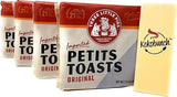 Three Little Pigs Imported Petit Toast. Light And Crispy Original Toasted Wheat Bread Cracker 4-2.8oz PACK Bundle With Kokobunch Kit.