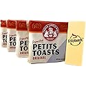 Three Little Pigs Imported Petit Toast. Light And Crispy Original Toasted Wheat Bread Cracker 4-2.8oz PACK Bundle With Kokobunch Kit.