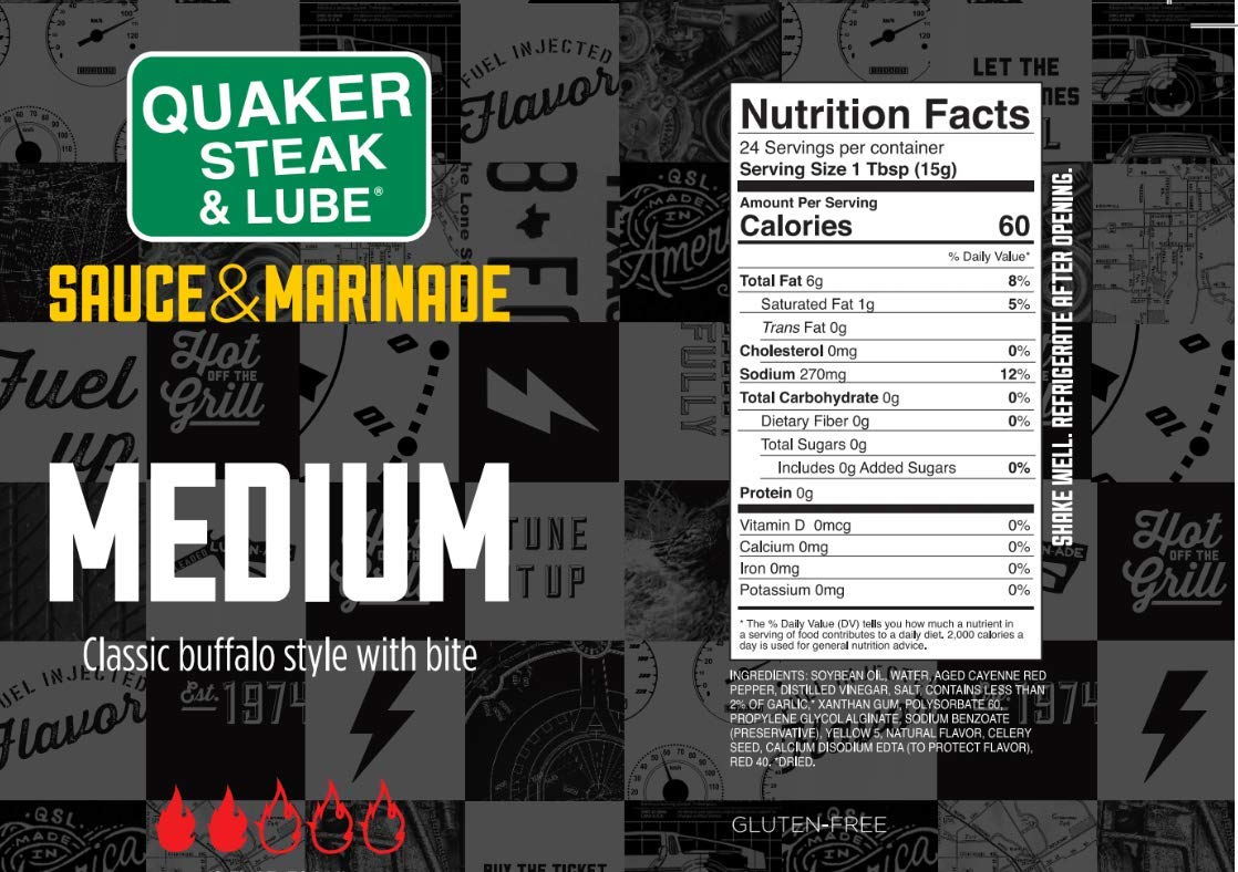 Quaker Steak and Lube Medium Wing Sauce - 12 Ounce Glass Bottle of Quaker Steak & Lube Medium Sauce