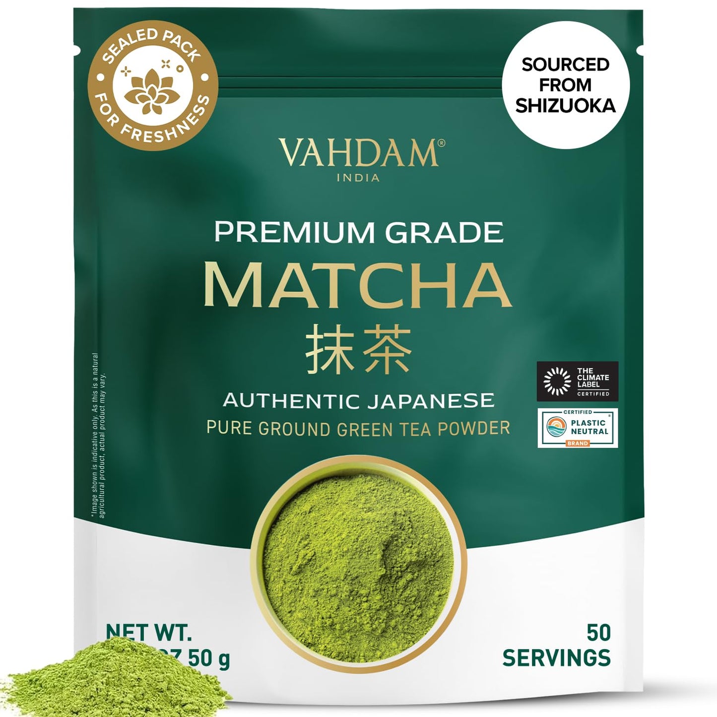 VAHDAM Premium Matcha Green Tea Powder 50g | Shizuoka, Japan Origin | Mild & Balanced Taste | Ideal for Tea, Lattes and Smoothies
