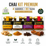 Chai Kit by Balboa Spices - 80 Servings - 4 Premium Flavors - Caffeine-Free & Sugar-Free - Natural Masala Chai Powder - Functional Beverage - Gourmet