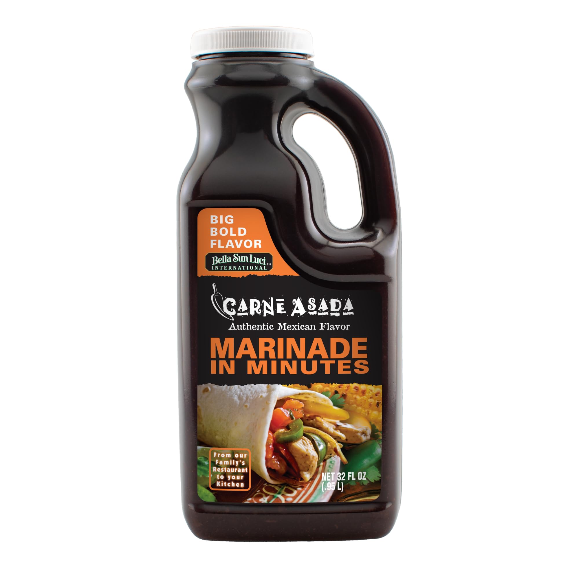 Bella Sun Luci Meat Marinade & Sauce, Bold Sauce for Beef, Pork, Poultry & Seafood, Ready-to-Use, Vegan, No Trans Fat, Gluten-Free (32oz, Carne Asada)