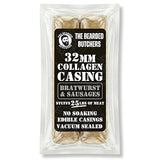 Bearded Butchers 32mm Fresh Edible Beef Collagen Casings (2-Pack) - Holds 25lbs of Meat - For Bratwurst, Italian Sausage & Chorizo - Vacuum Sealed
