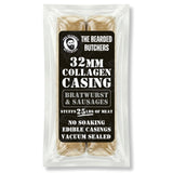 Bearded Butchers 32mm Fresh Edible Beef Collagen Casings (2-Pack) - Holds 25lbs of Meat - For Bratwurst, Italian Sausage & Chorizo - Vacuum Sealed