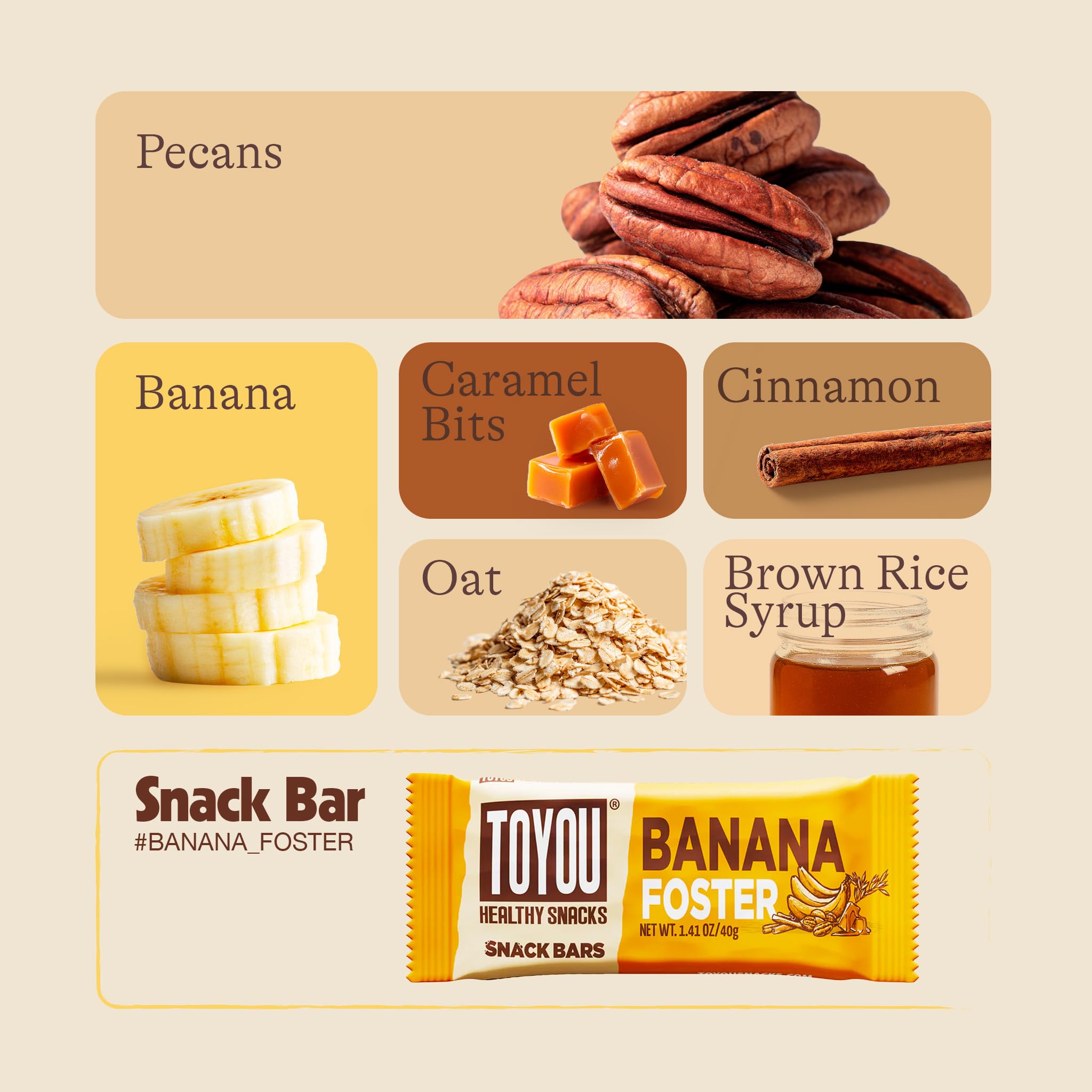 ToYou Gluten Free Chewy Fruit and Nut Bars - Healthy Protein Snacks | Banana Foster - 1.41 Ounce (Pack of 12) | Soft Chewy, Fiber-Packed Granola Bars