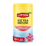 Lipton Ice Tea Infuse Hibiscus Raspberry Cold Brew Tea Bags 10-Count - Brews in Cold Water in Just 5 Minutes for 16 oz Water Bottles - Real Fruit