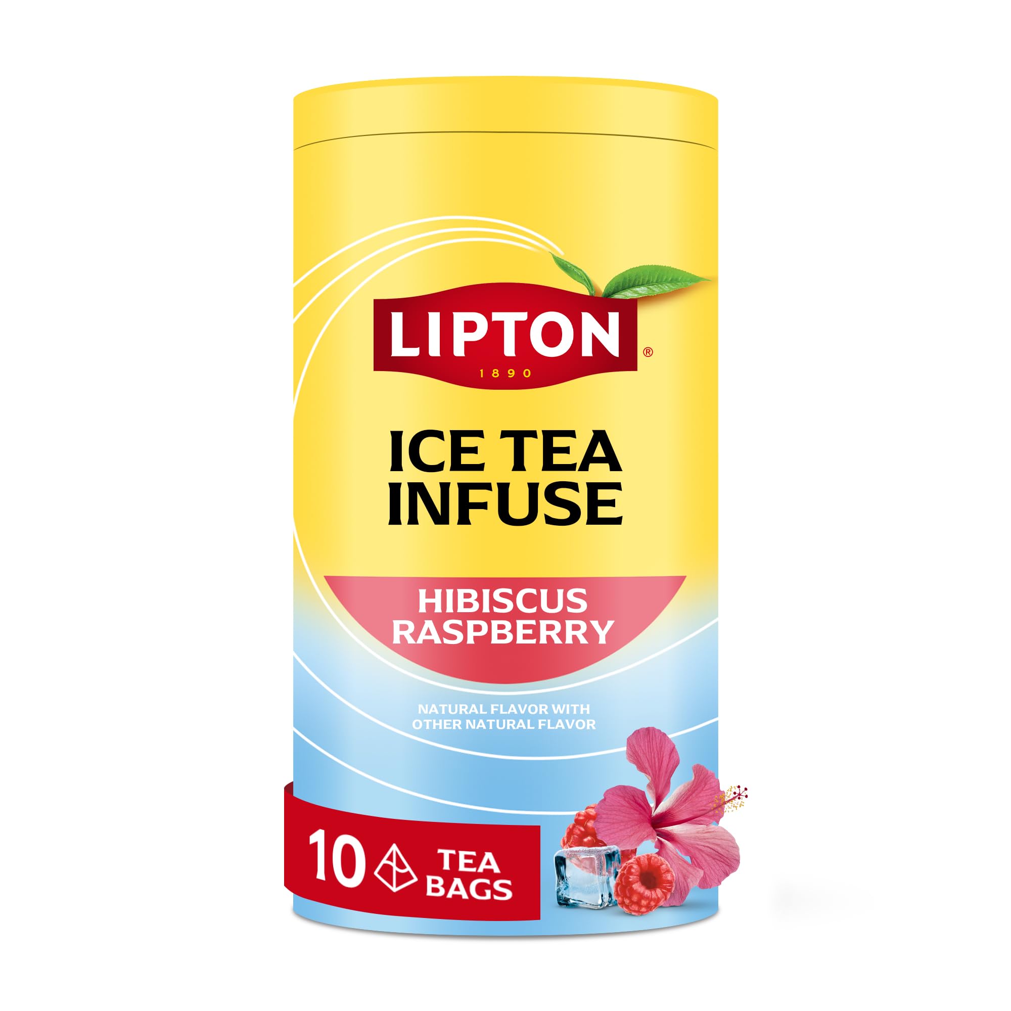 Lipton Ice Tea Infuse Hibiscus Raspberry Cold Brew Tea Bags 10-Count - Brews in Cold Water in Just 5 Minutes for 16 oz Water Bottles - Real Fruit