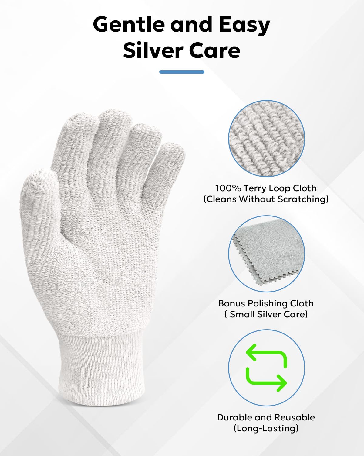 Evridwear Silver Polishing Gloves Polish Cleaning Glove Mitt for Sterling Silver Brass (L/XL)