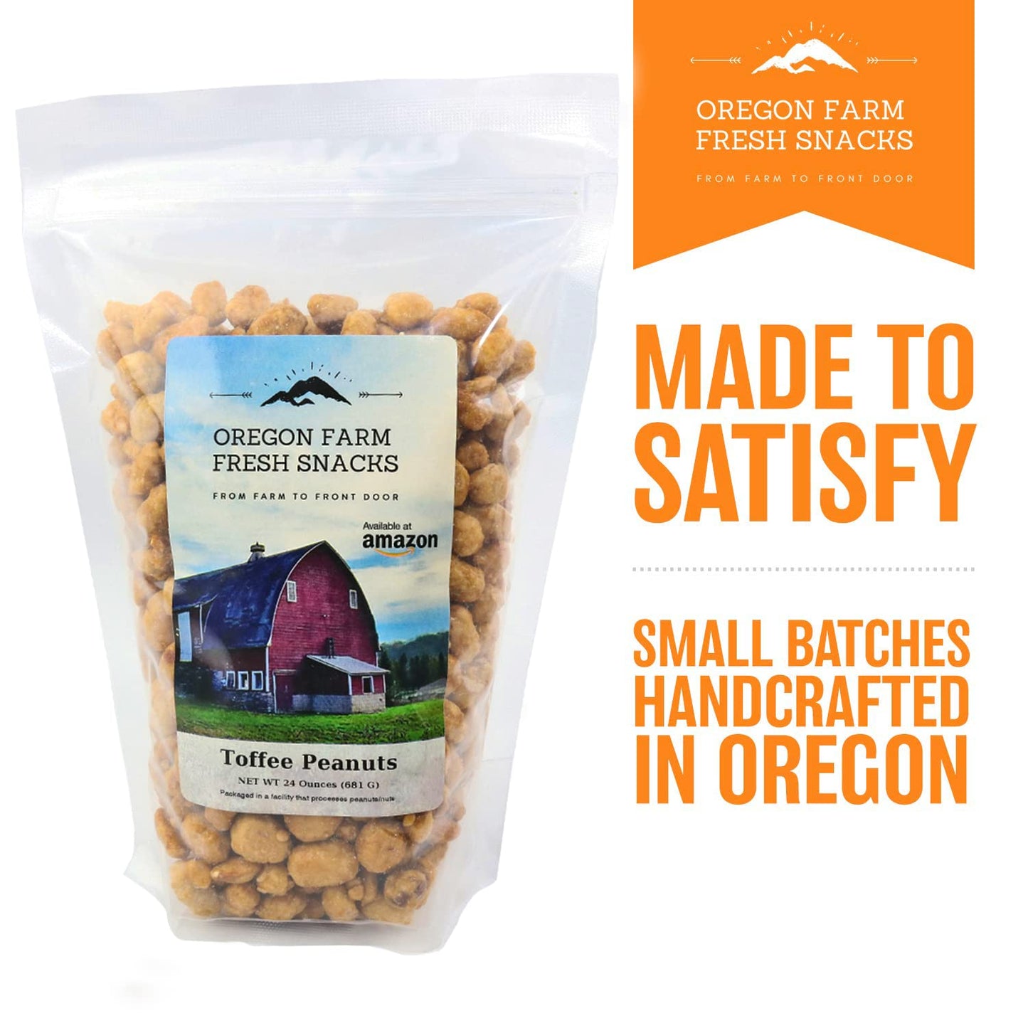 Oregon Farm Fresh Snacks Toffee Peanuts - Sun-Baked Sweet Covered in Toffee - Locally Made Butter Snack - All Natural Ingredients - Resealable Bag