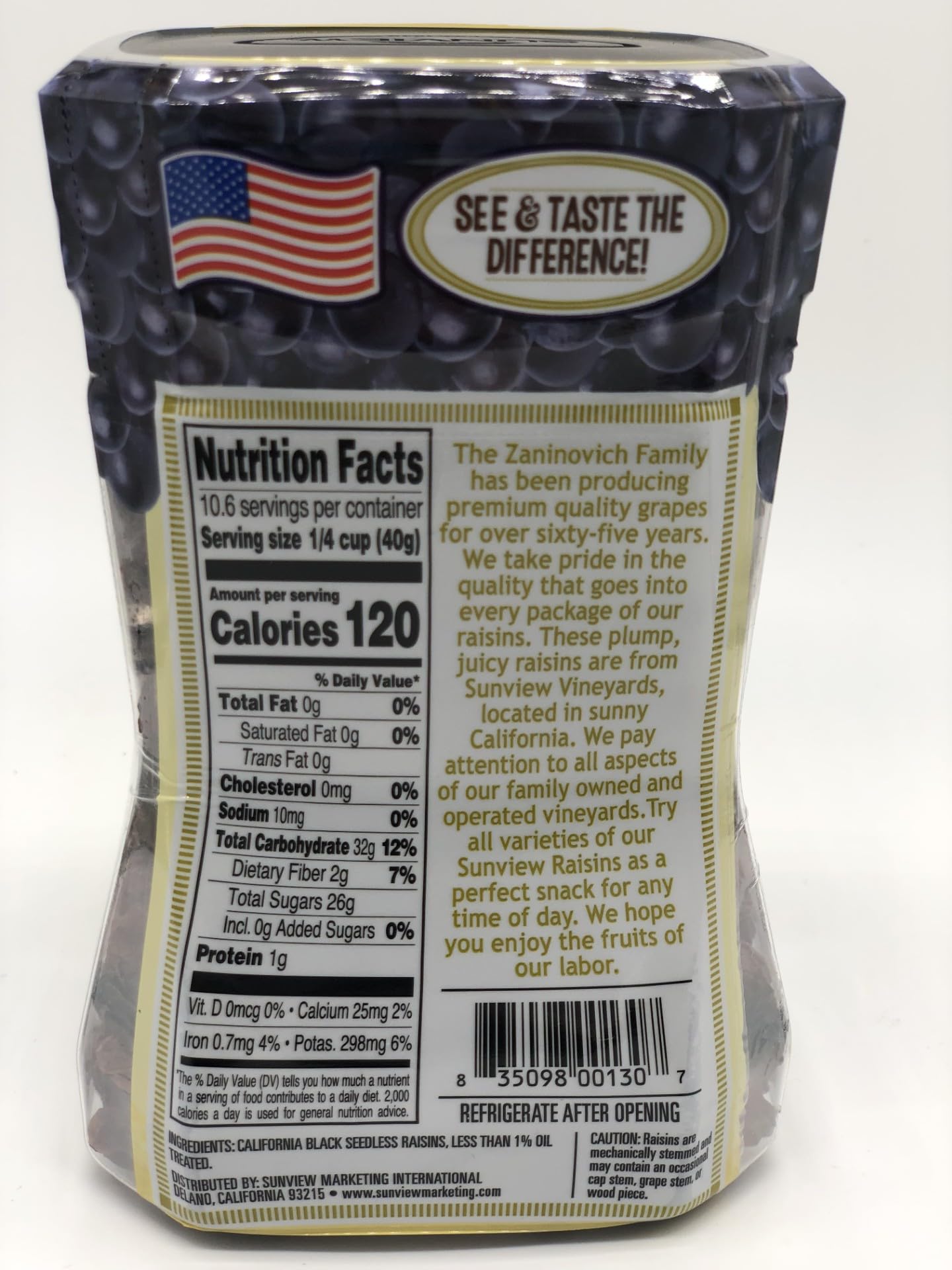 Sunview Jumbo Black Raisins 3-15oz Canisters