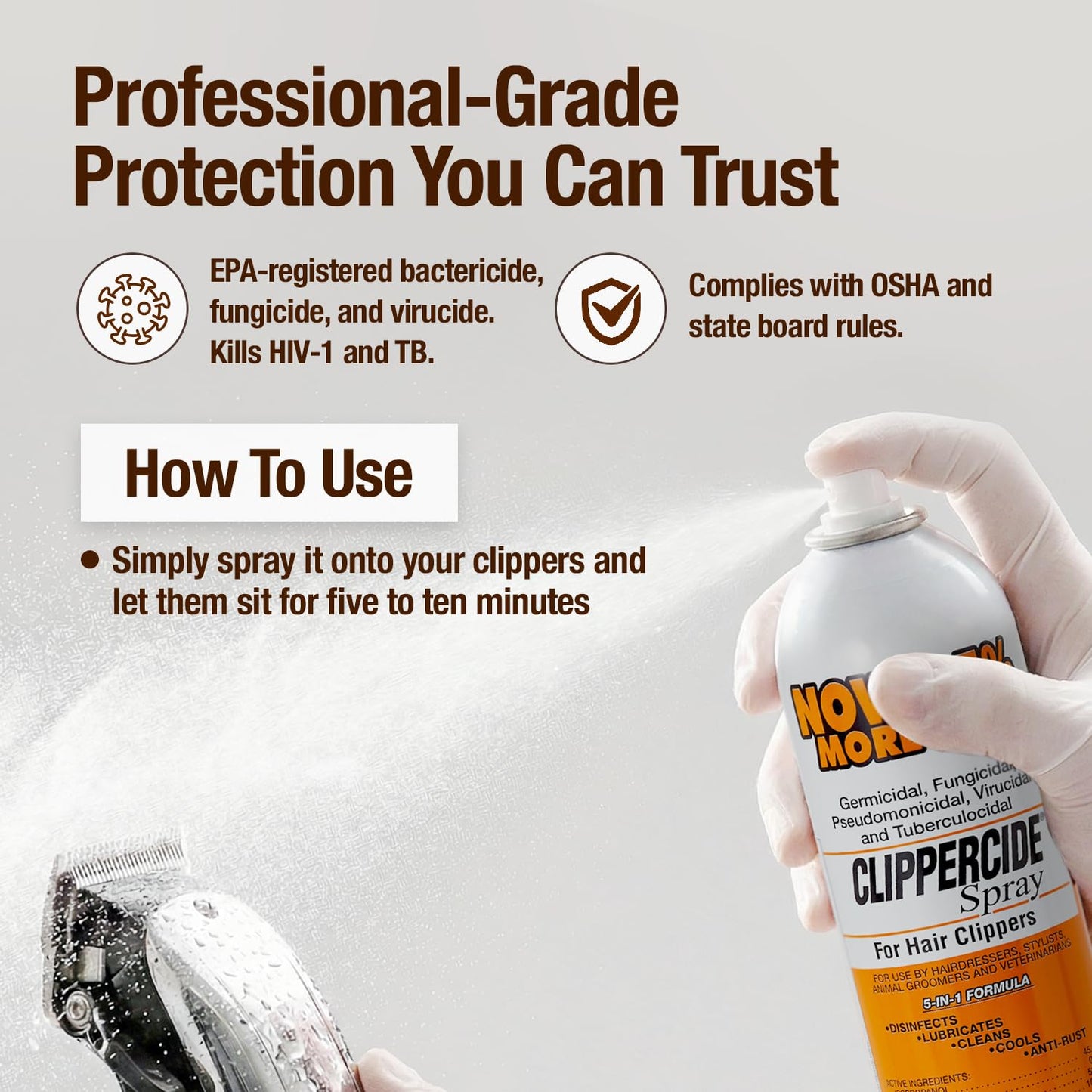 Barbicide Clipperside Hair Clippers Spray Cleaner Large 15 OZ. Bottle with EXCLUSIVE 5-In-1 Formula Disinfects