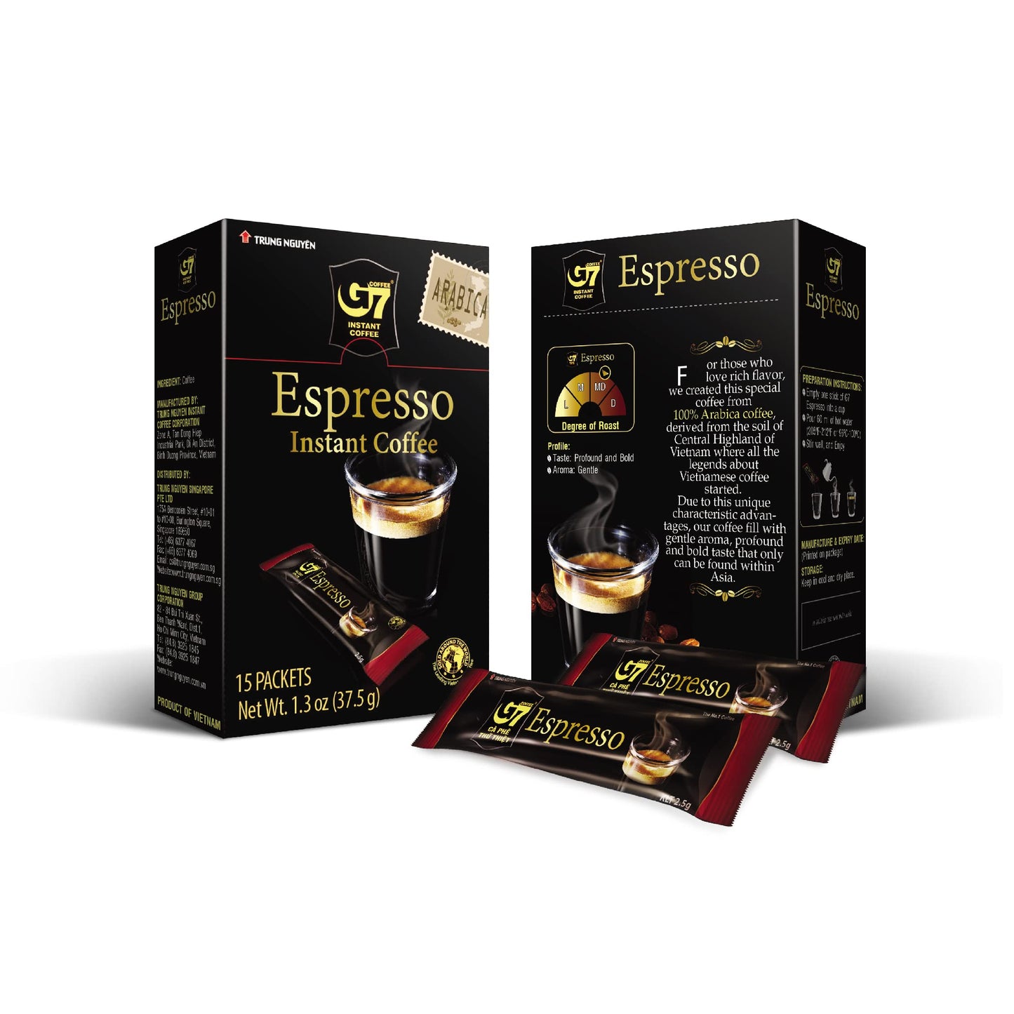 Trung Nguyen - G7 Instant Coffee - Espresso - Strong and Bold - Instant Vietnamese Coffee (15 Packets/Box, 4-Pack)