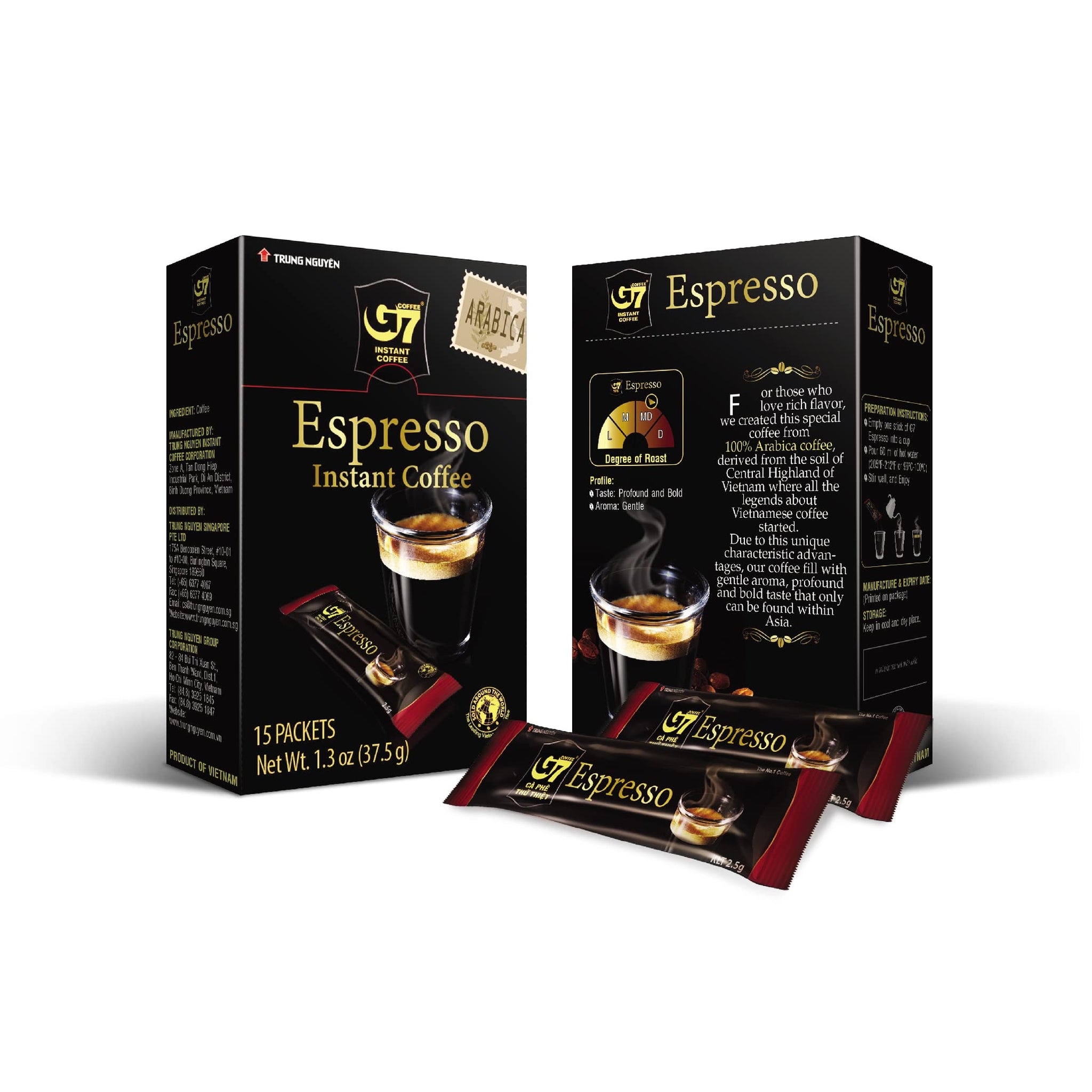 Trung Nguyen - G7 Instant Coffee - Espresso - Strong and Bold - Instant Vietnamese Coffee (15 Packets/Box, 4-Pack)