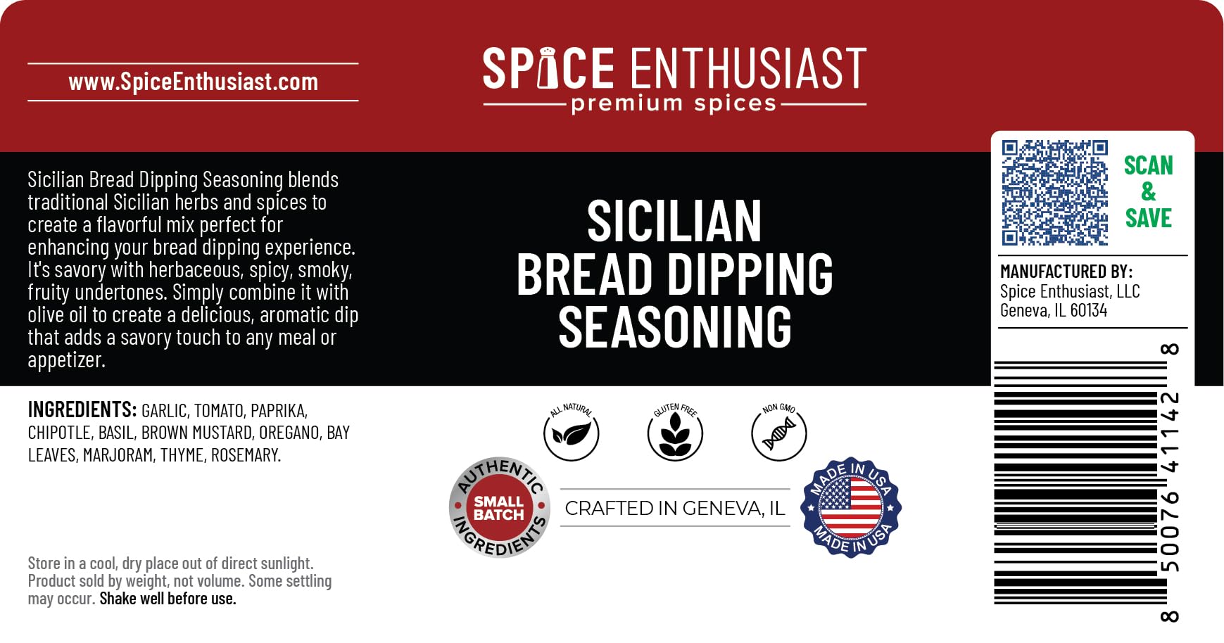 Spice Enthusiast Sicilian Bread Dipping Seasoning - 3.5 oz