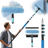 25FT Reach Window Squeegee Kit with Extension Pole, 2-in-1 Professional Washer for High Windows, 5-20FT Adjustable Reach, Rotatable Head for Indoor