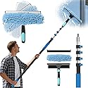 25FT Reach Window Squeegee Kit with Extension Pole, 2-in-1 Professional Washer for High Windows, 5-20FT Adjustable Reach, Rotatable Head for Indoor